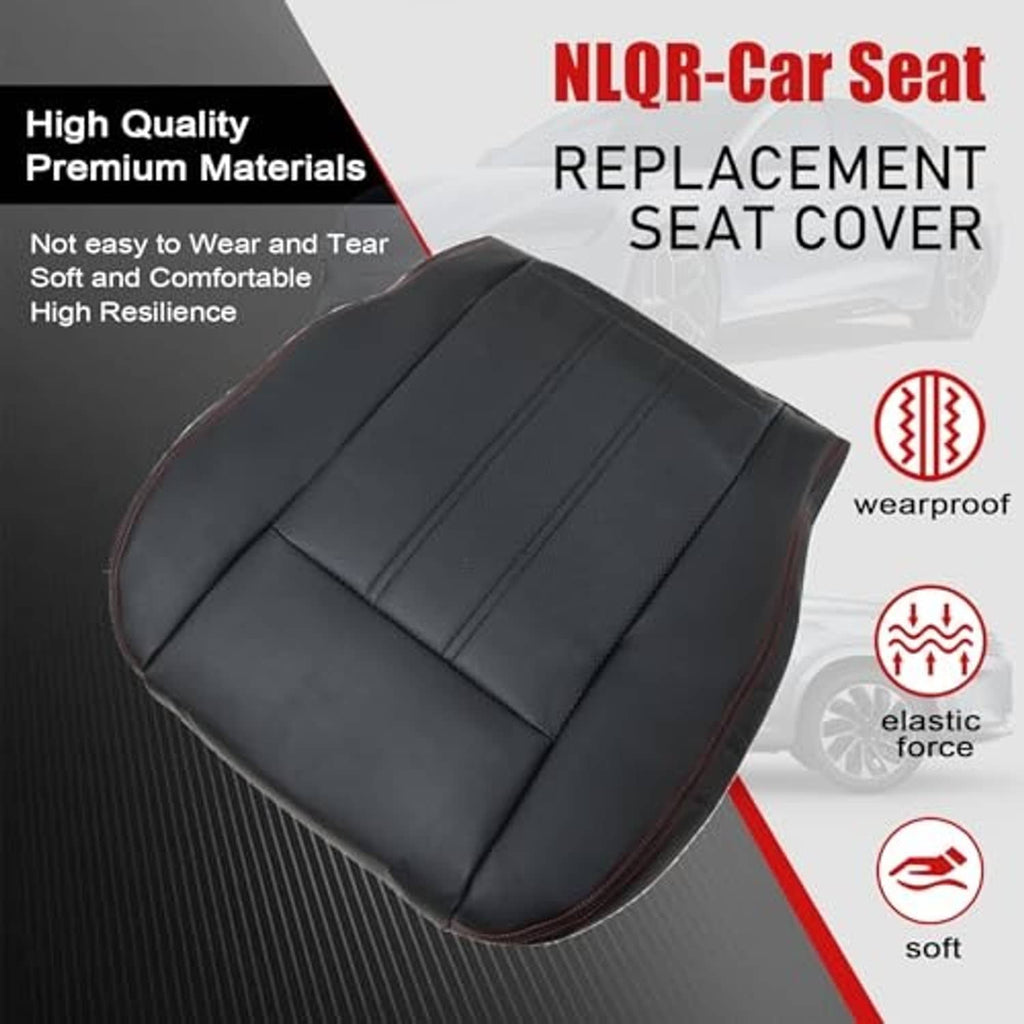 Black replacement seat cover with quilted seams and red-stitched edges.