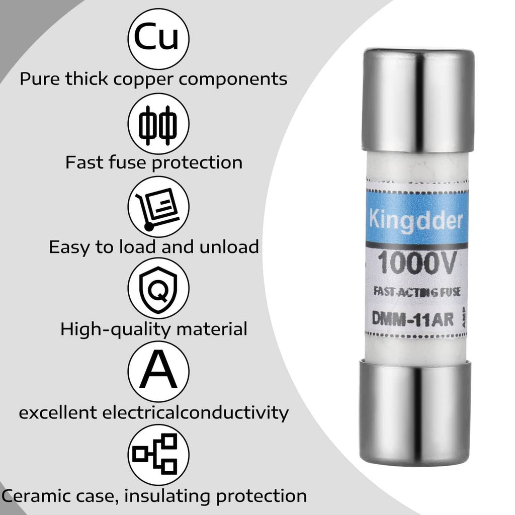 Kingdder 1000V fast-acting ceramic fuse cartridge with blue label and silver metal ends.