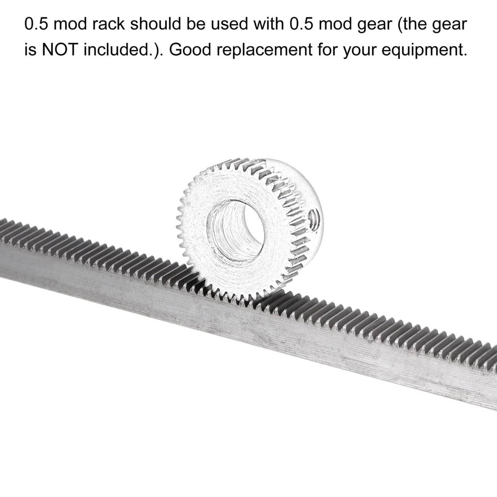 Carbon steel gear rack bar with circular gear-like disk above the teeth