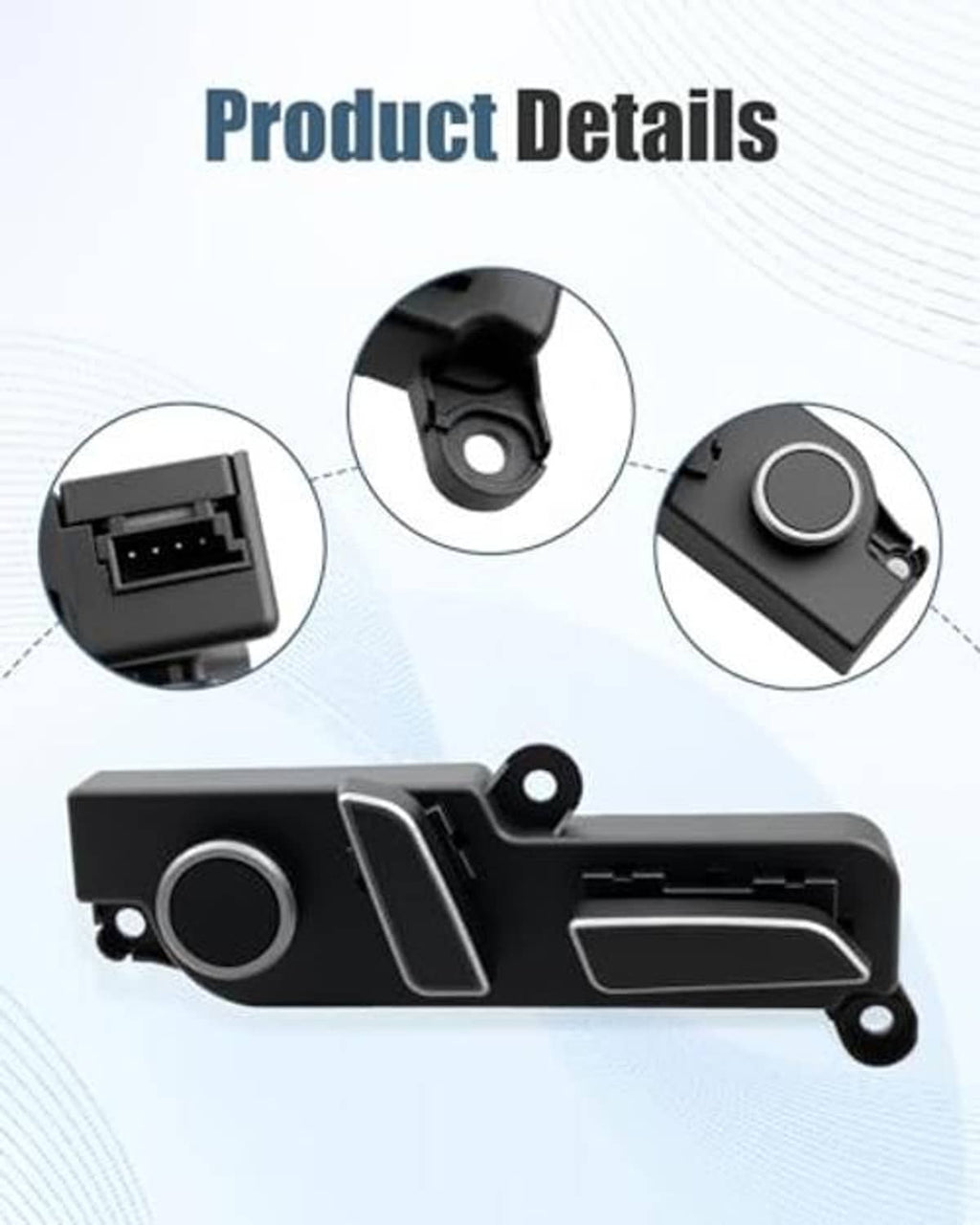 Power seat control switch assembly with round button and wiring connector ports