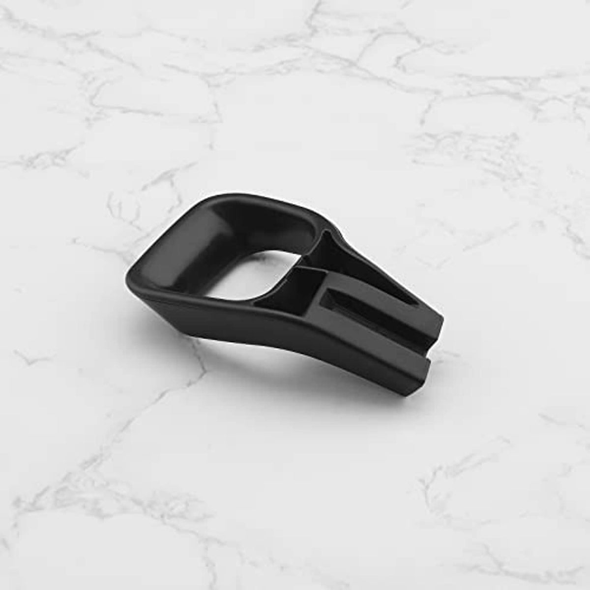 Seat adjustment handle lever, black plastic, underside view with rectangular latch