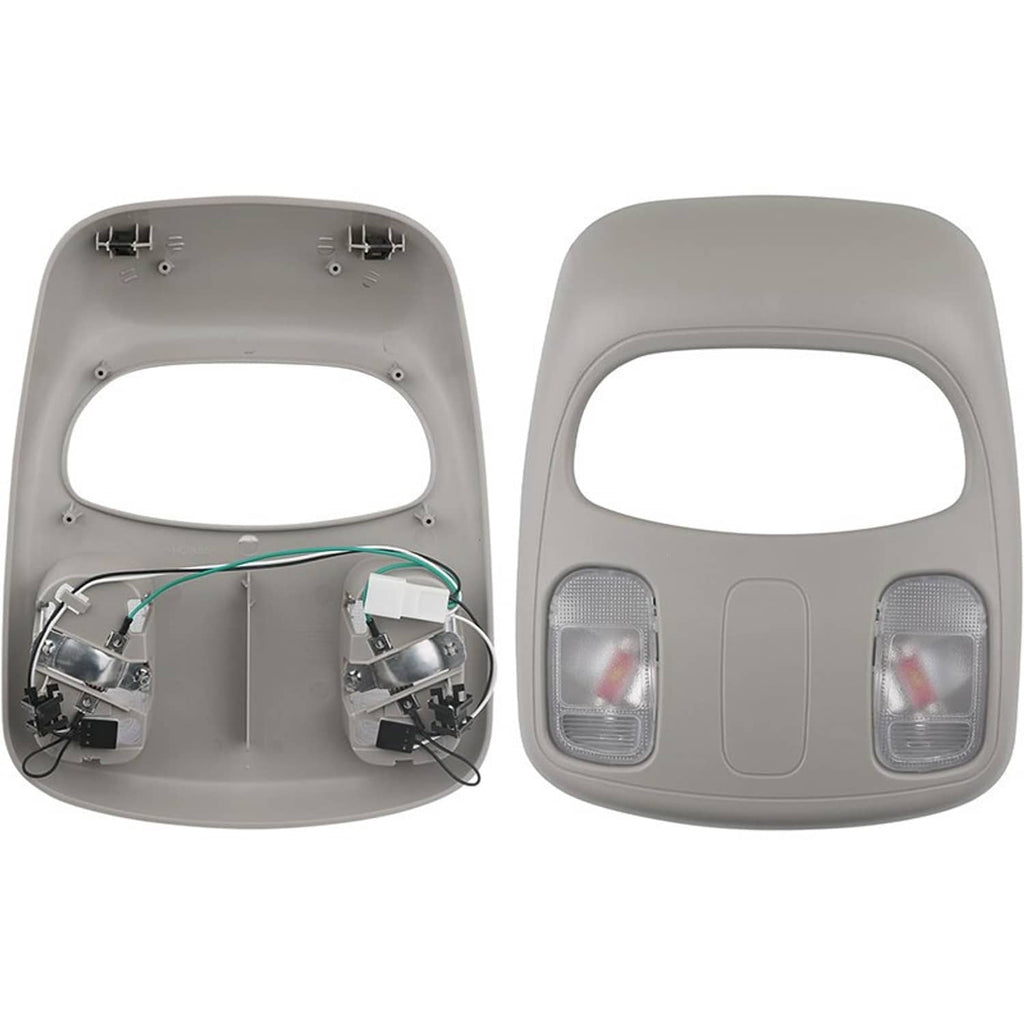 Overhead roof console map light assembly, light gray plastic, two front light housings
