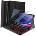 Black foldable backlit keyboard case for a 10.9-inch tablet with transparent screen cover