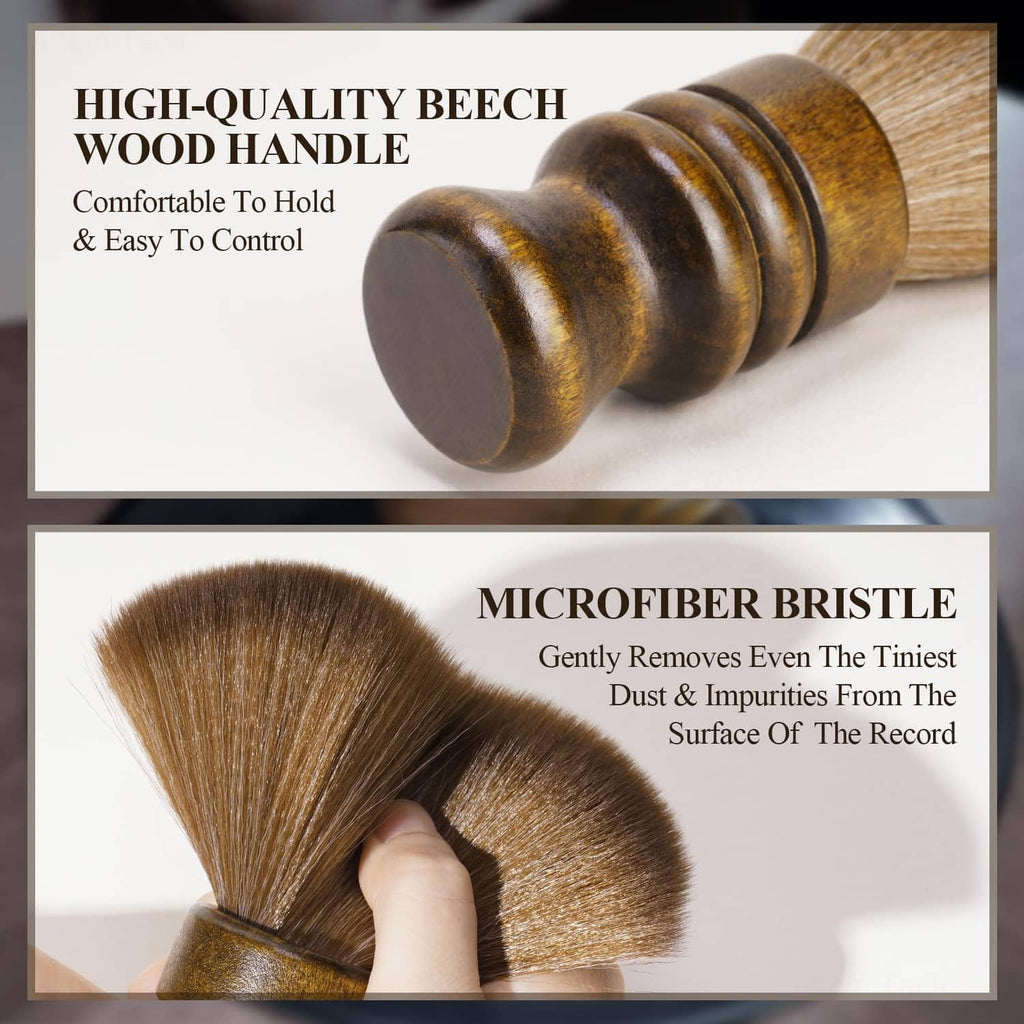 Brown microfiber bristle record cleaning brush with beech wood handle