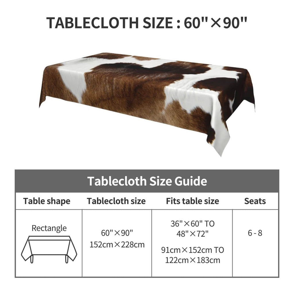 Cow print tablecloth, brown and white patchwork, rectangular shape