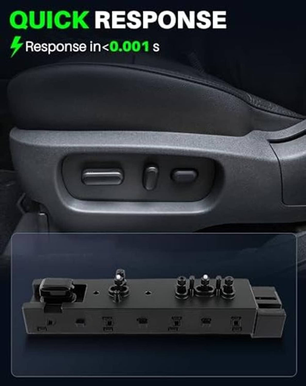Gray power seat switch panel with rocker controls and port openings