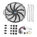 16-inch black radiator cooling fan kit with thermostat wiring harness and brackets