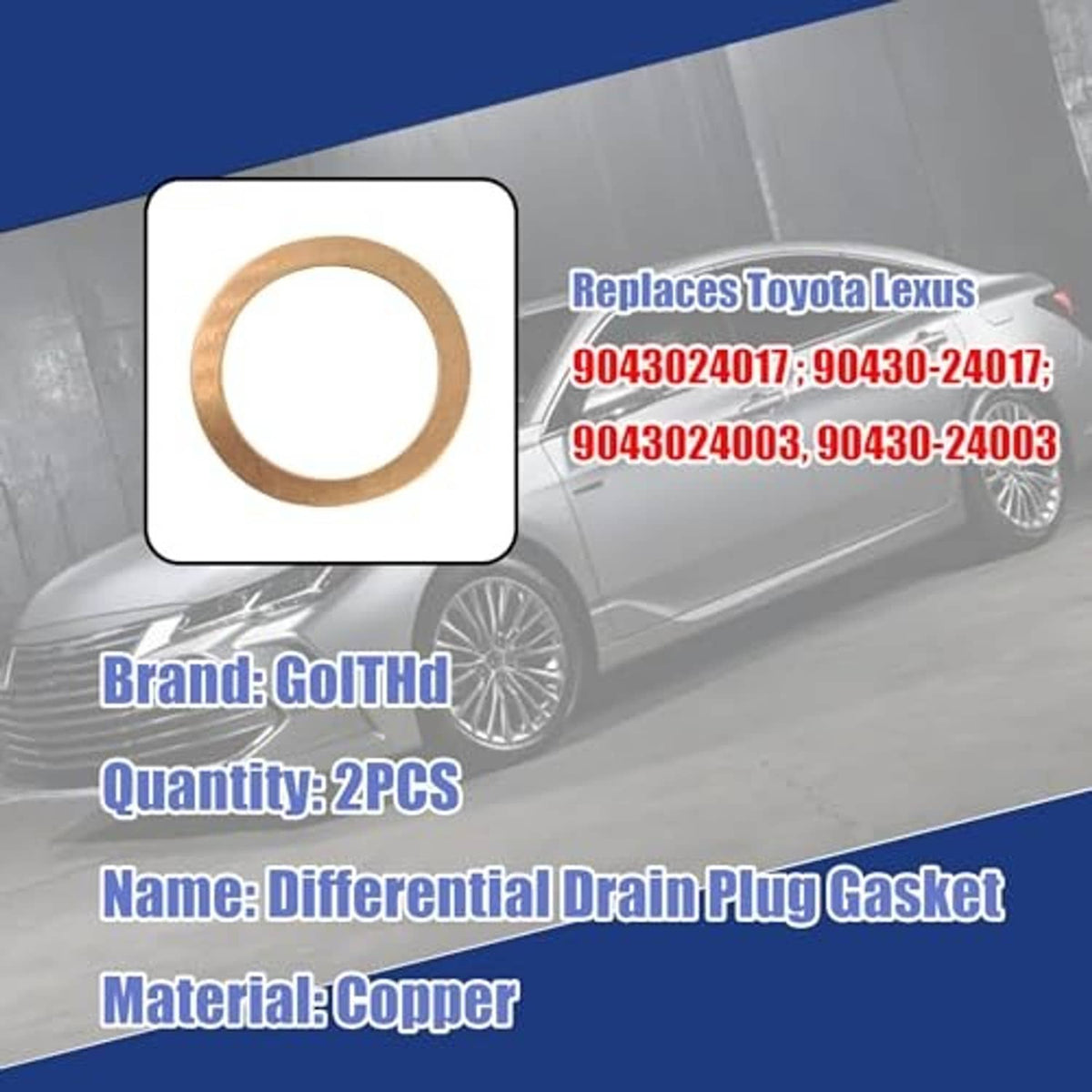 Copper differential drain plug crush gasket, replacement fitment card, 2-pack