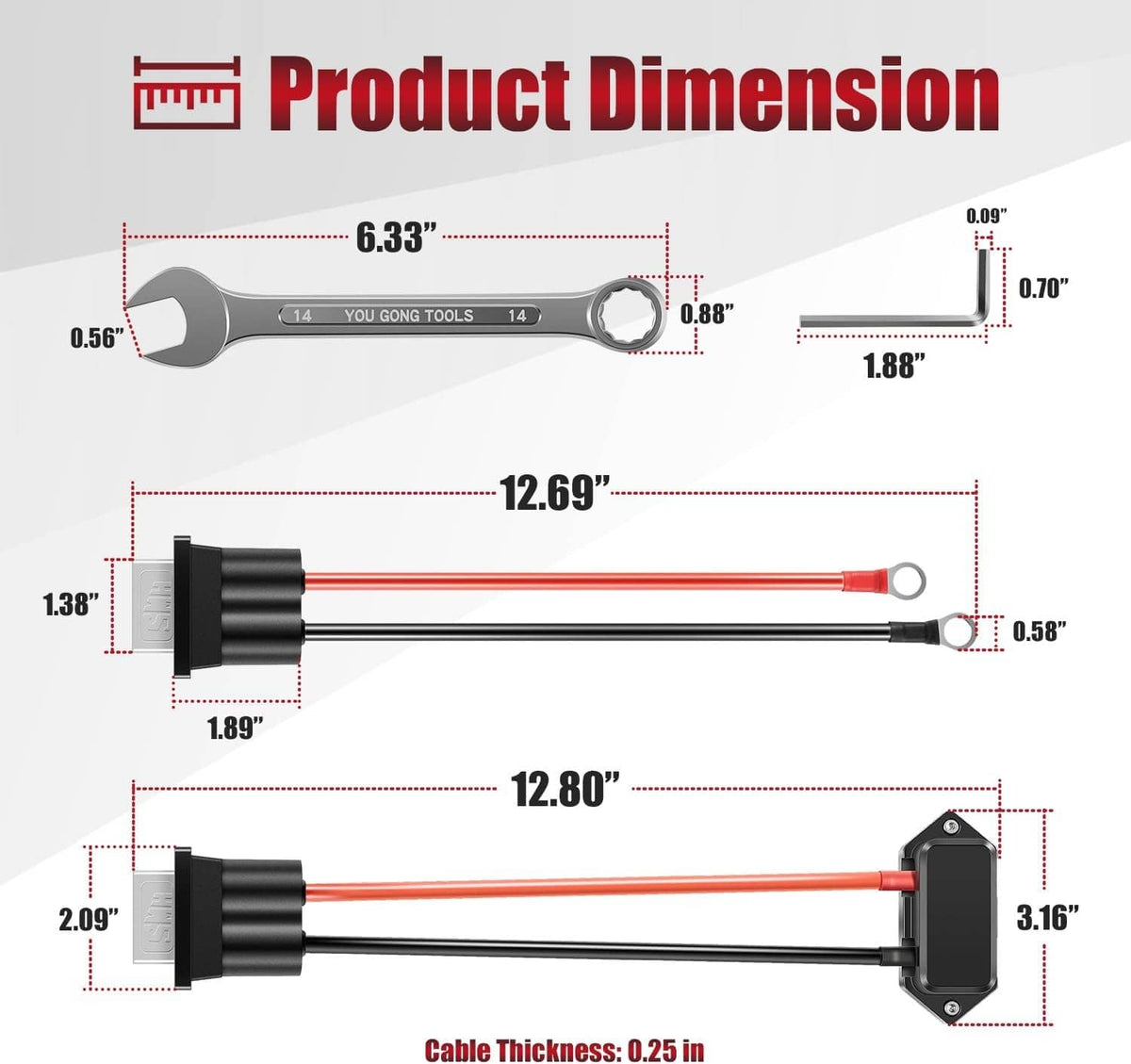 Battery quick connect/disconnect kit with included wrench and pre-terminated cables