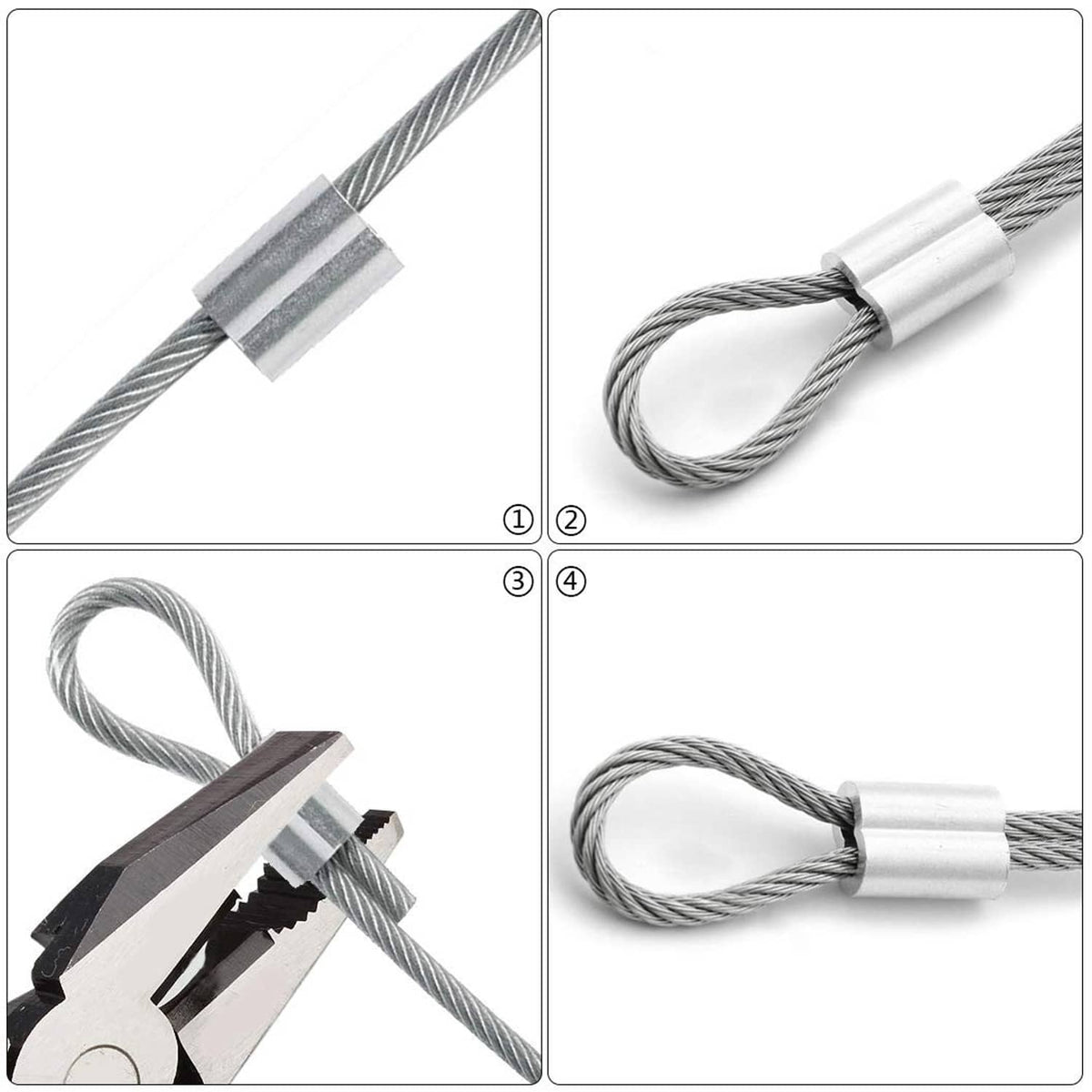 Aluminum cable ferrule sleeve crimping steps with a wire loop and tool