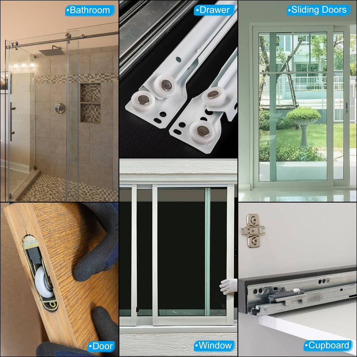 TPE pulley wheels with bearings installed on a sliding door track