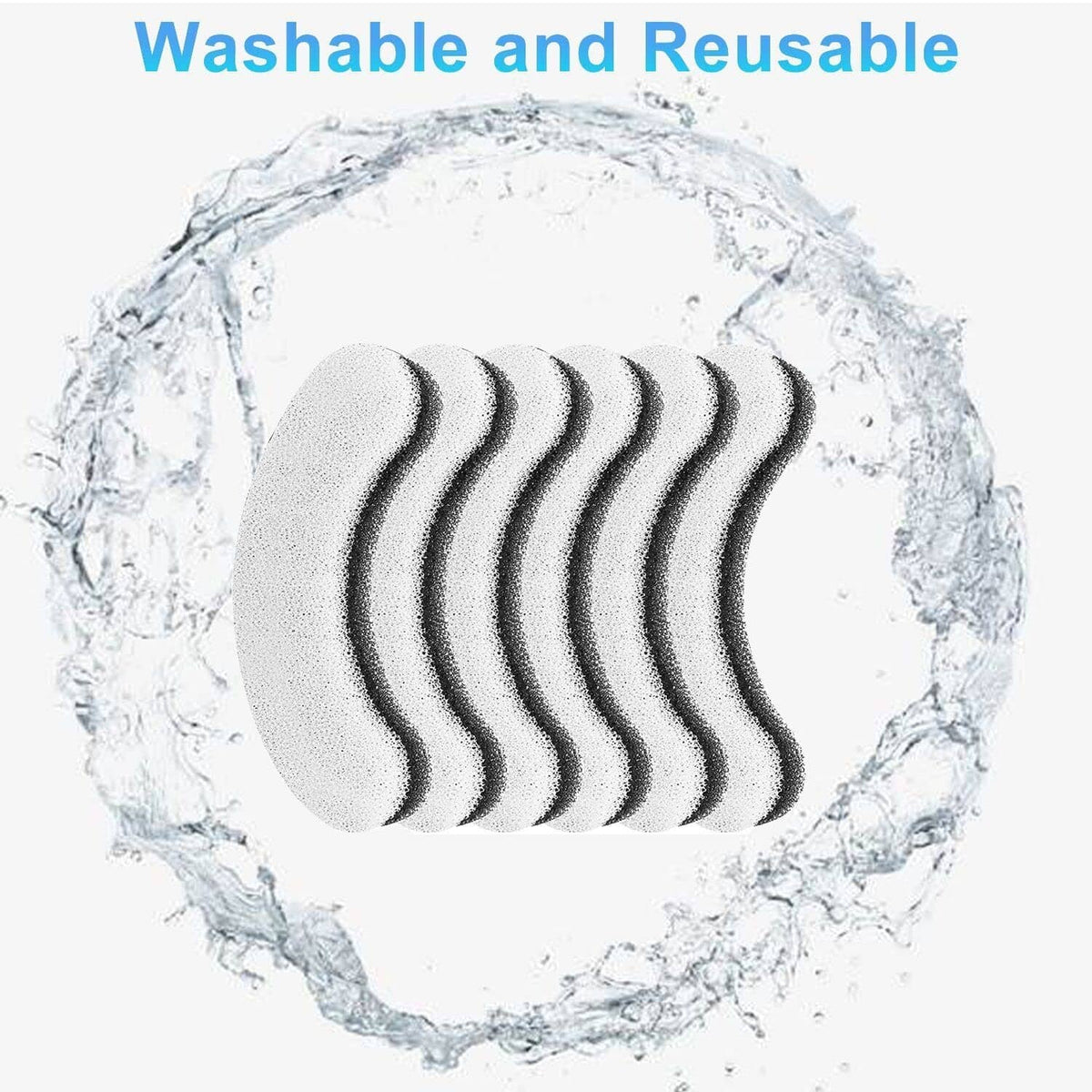 Curved foam water filter pad with water splash effect, washable and reusable