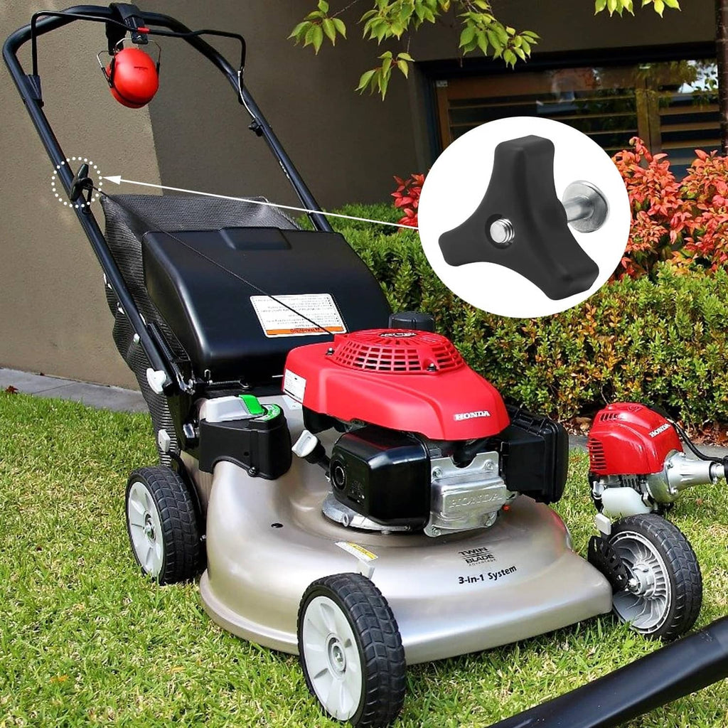 Lawn mower handle knob kit: black triangular knob with metal screw bolt