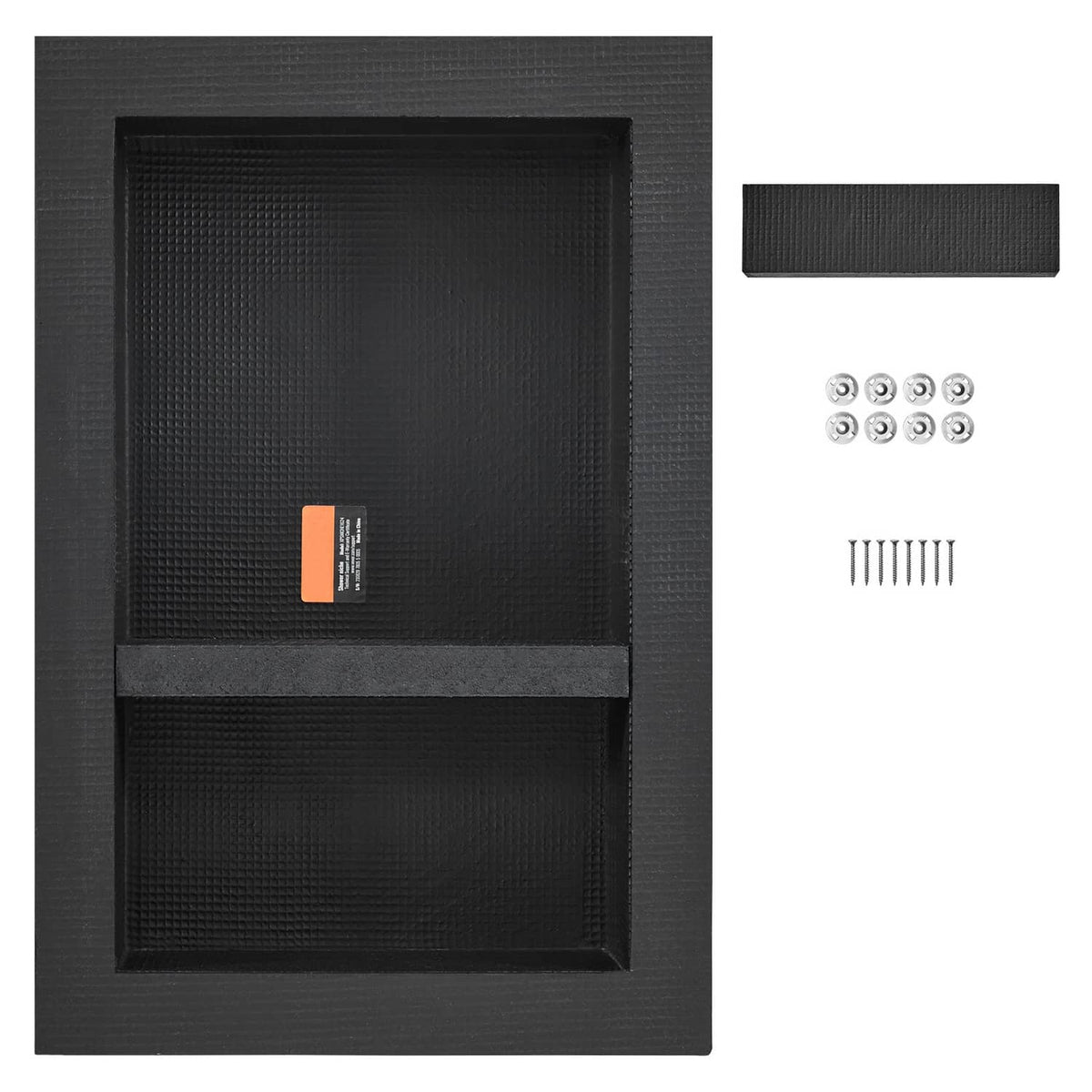 Black double recessed shower niche insert, ready to tile, waterproof wall cavity