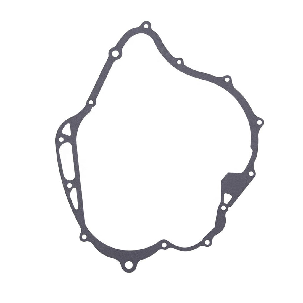 Crankcase cover gasket in dark gray, rounded profile with center slot and holes