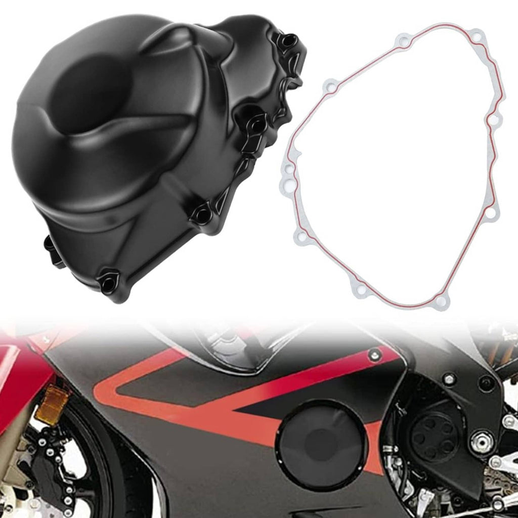 Left engine crankcase stator cover and gasket set, black finish