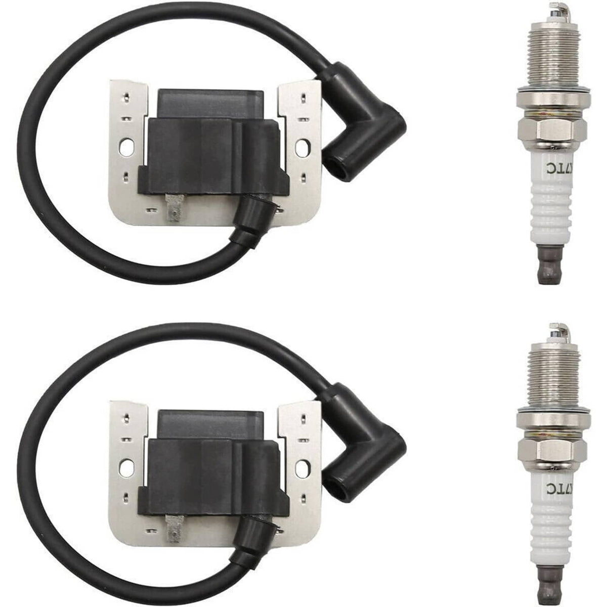 Ignition coil module set with spark plugs and black wiring harnesses