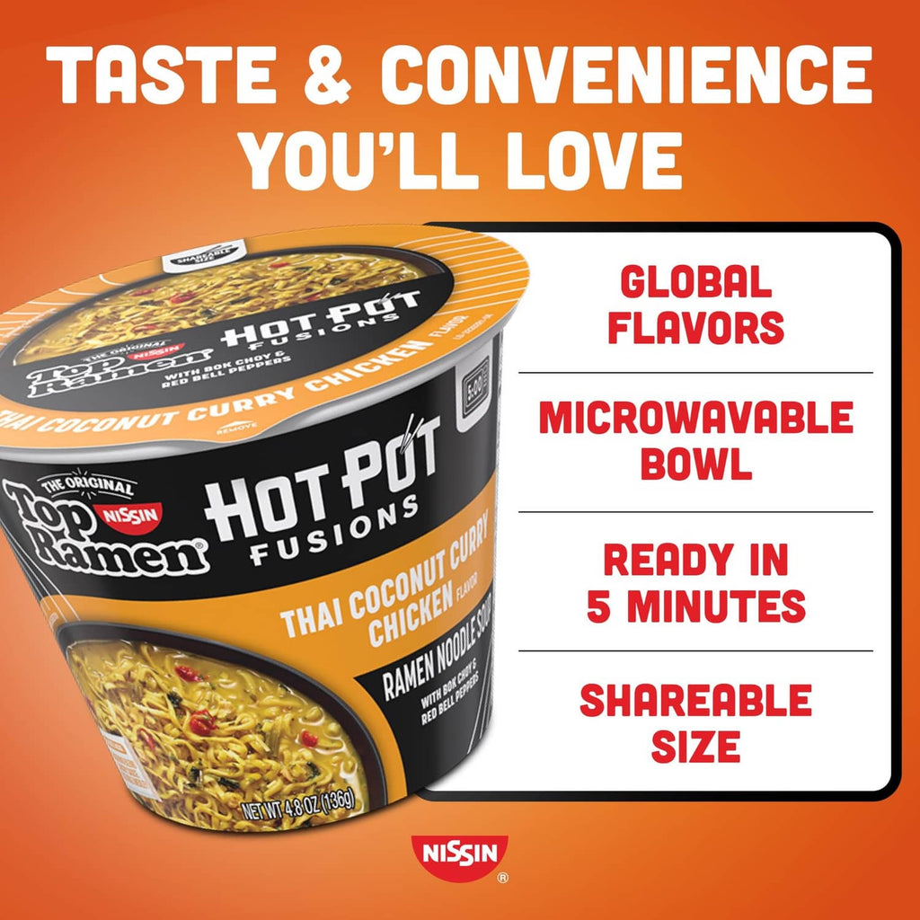 Hot Pot Fusions Thai coconut curry chicken ramen bowl package, microwavable cup view
