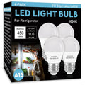 Four-pack A15 LED refrigerator light bulbs, daylight white 5000K, E26 base