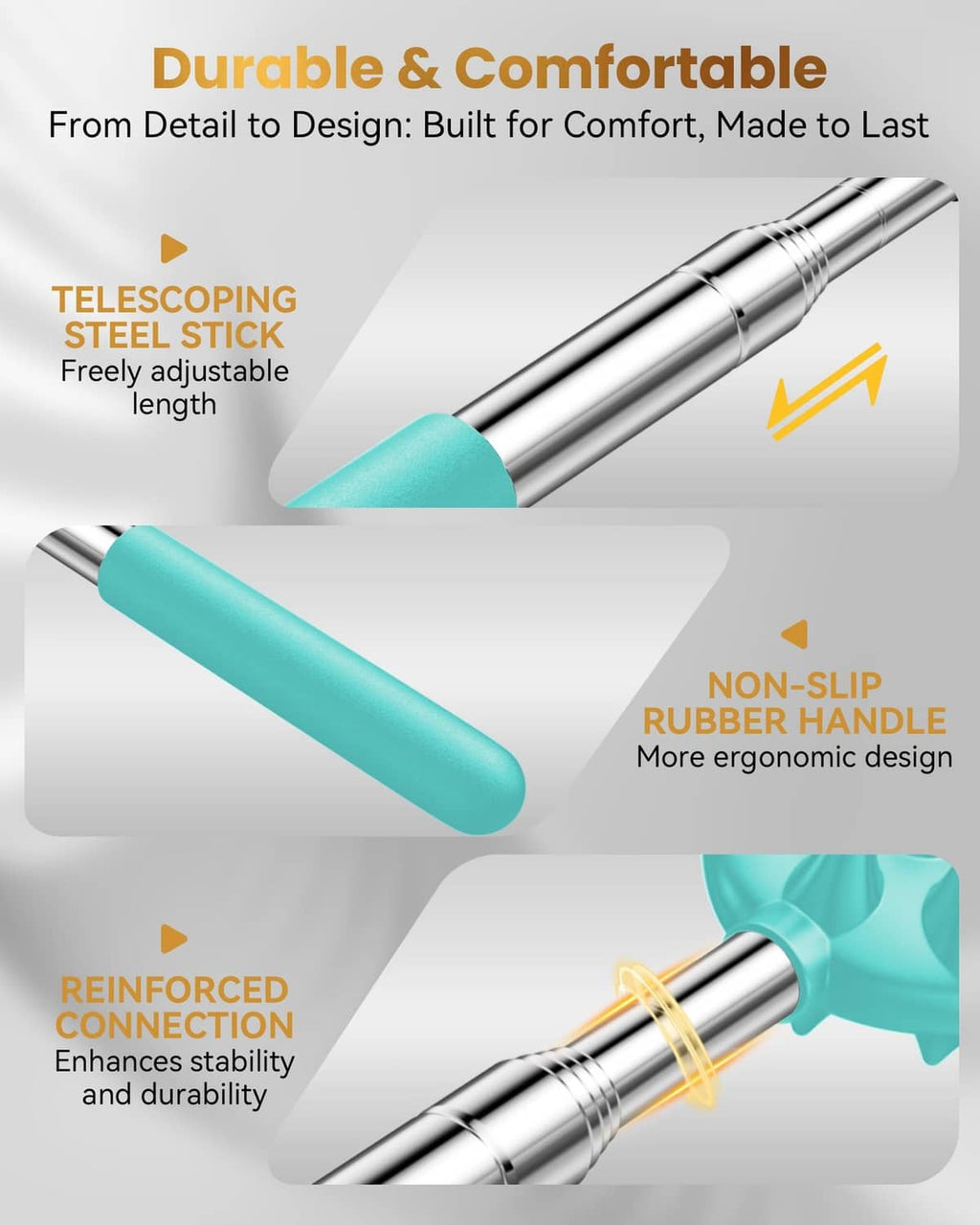 Teal non-slip rubber handle telescoping back scratcher with reinforced chrome steel stick