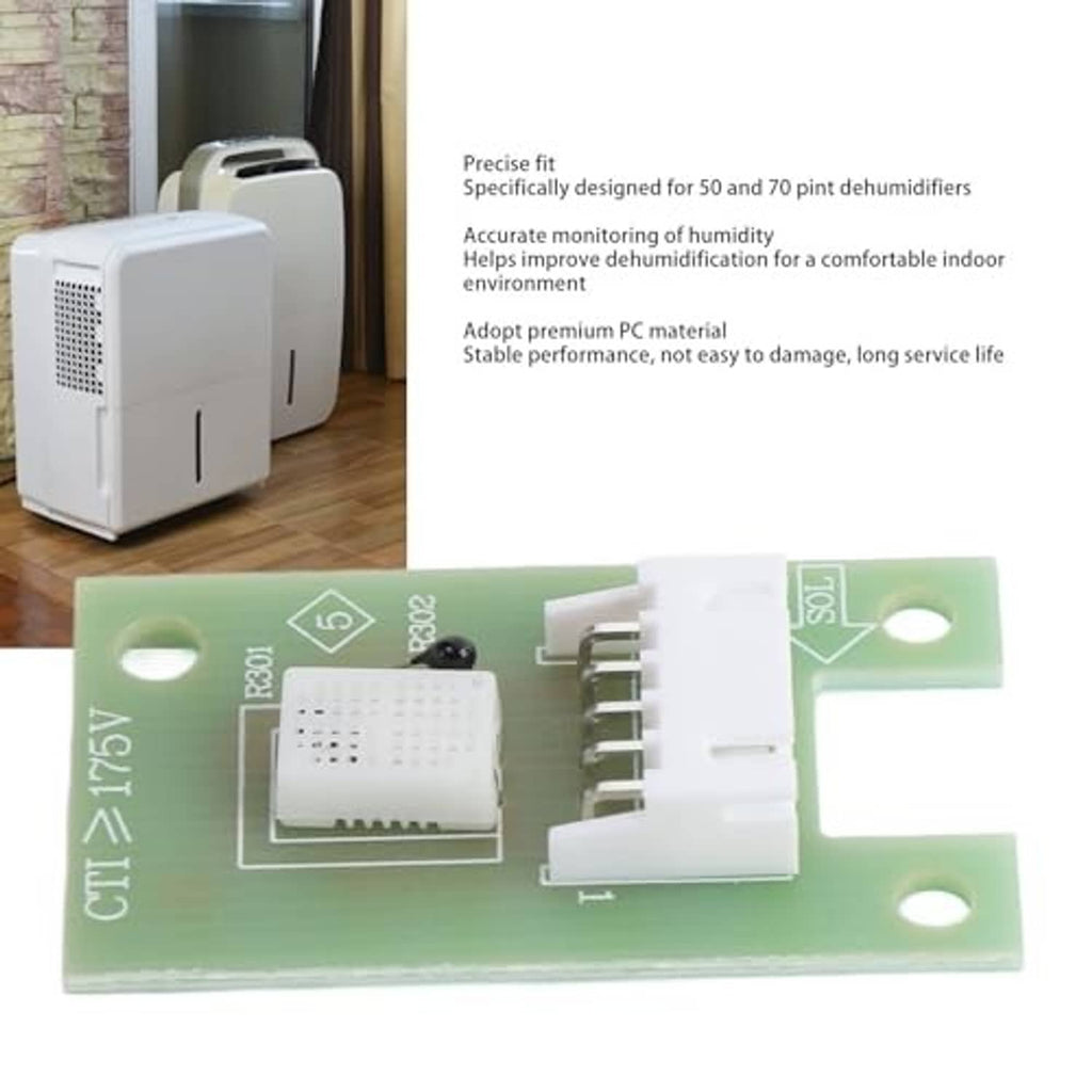 Green dehumidifier humidity sensor PCB with screw terminals and white connector blocks