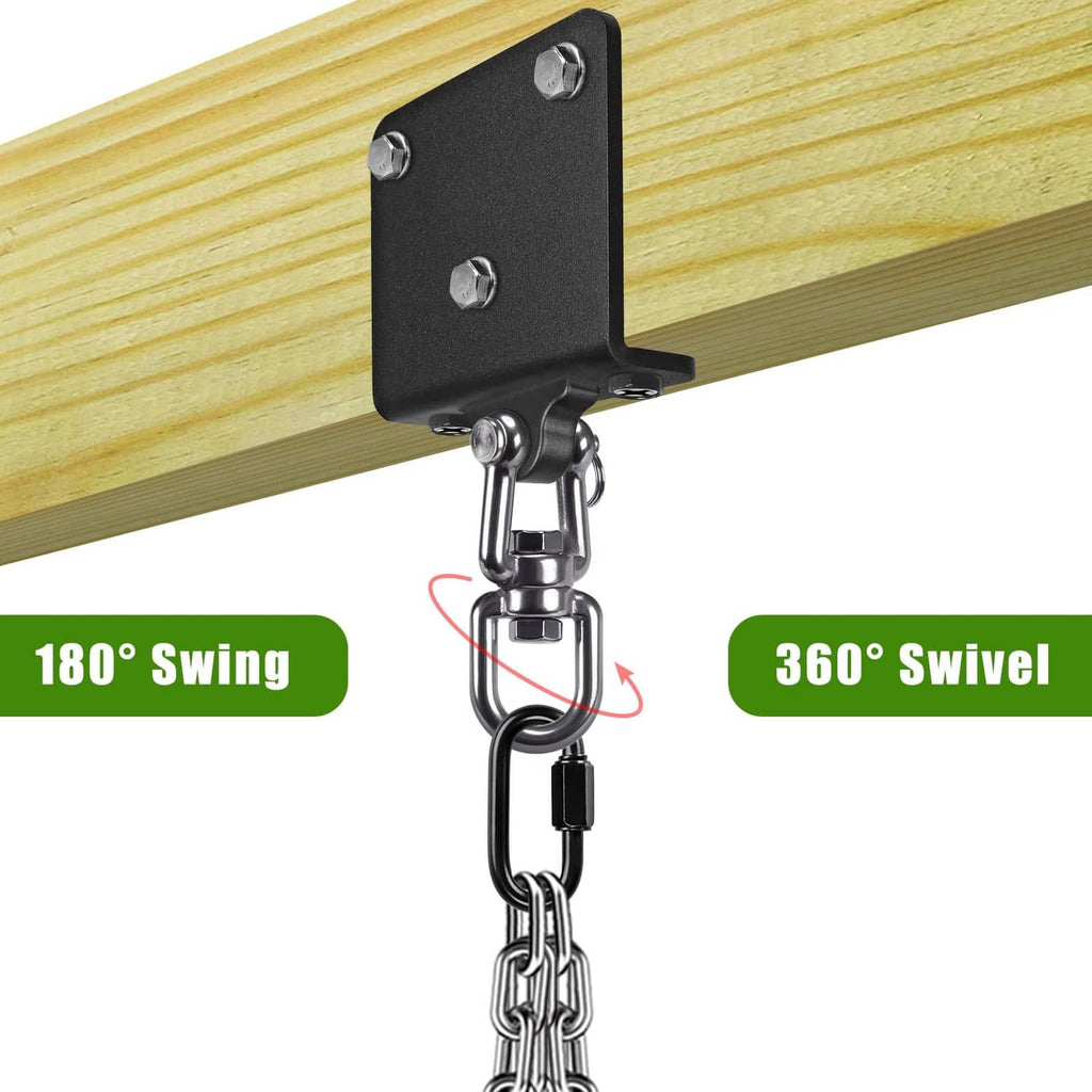 Punching bag swivel hanger showing 360° swivel chain connection