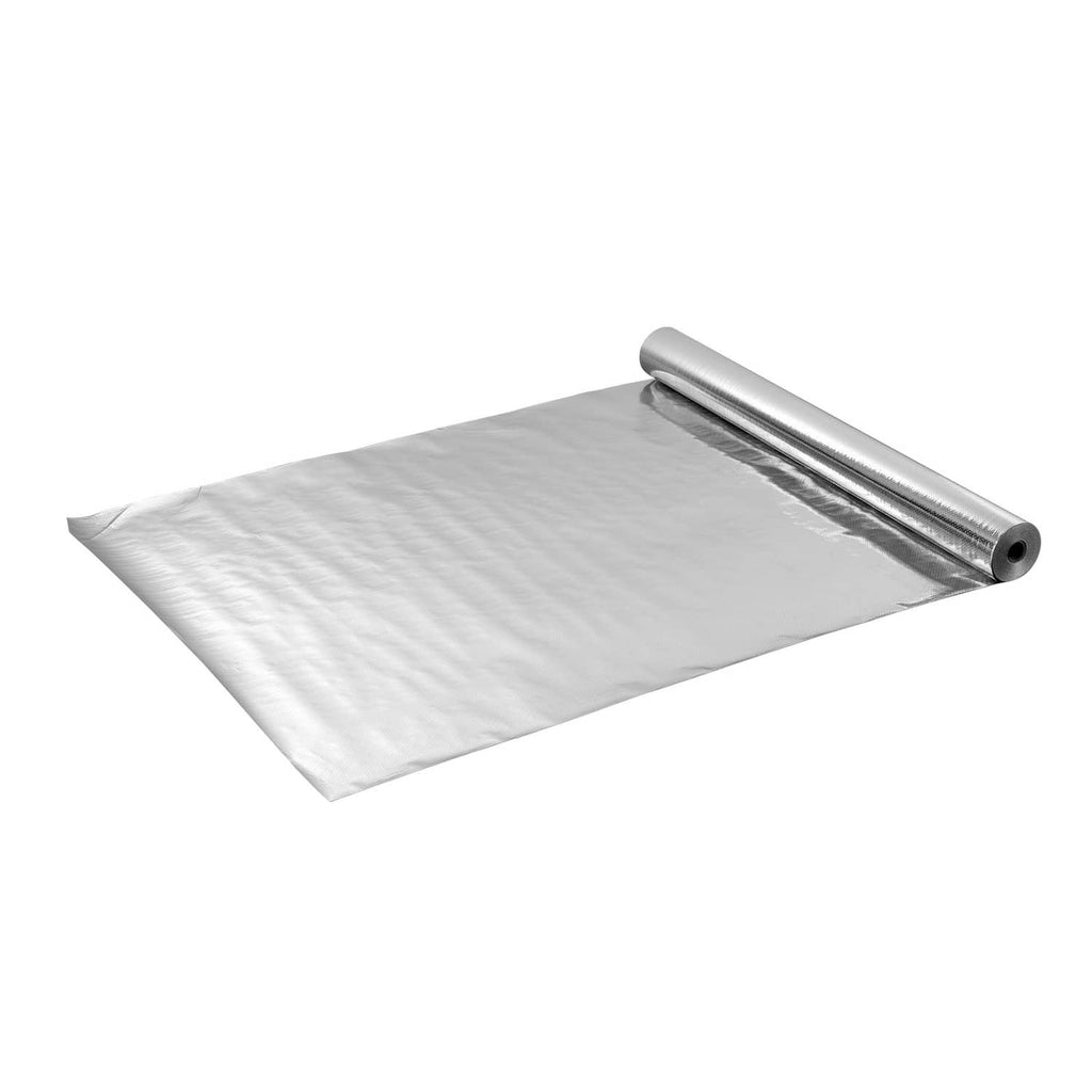 Double reflective insulation roll with silver foil top layer and light underside