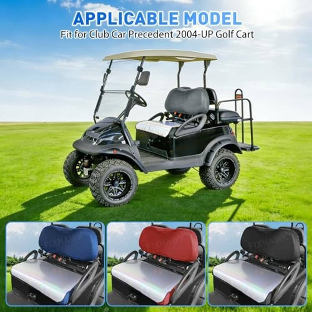 Gray seat covers installed on golf cart front seats for Club Car Precedent model