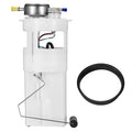 White fuel pump assembly with blue outlet connector and wiring plug