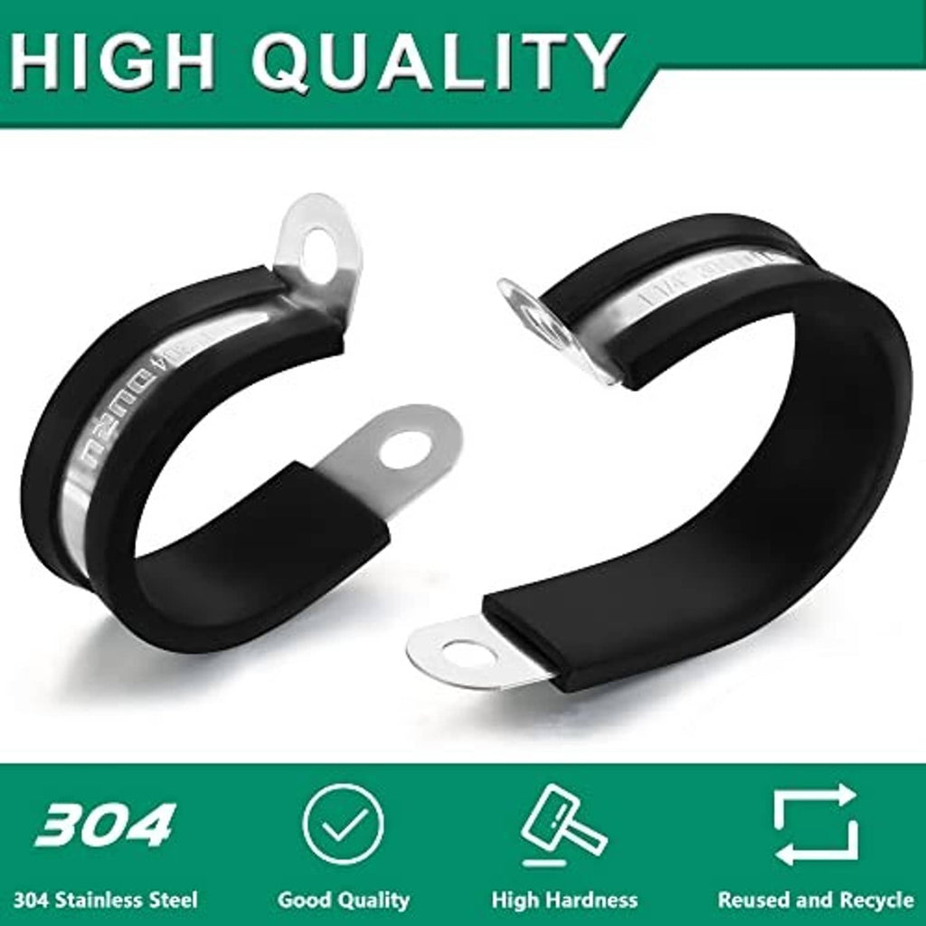 Black rubber-coated 304 stainless cable clamps, two curved clamps with mounting ears