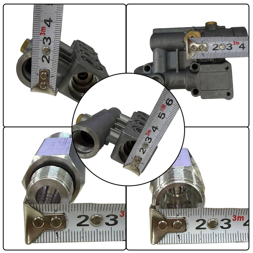 Pressure washer unloader manifold kit parts with brass fittings and threaded connectors