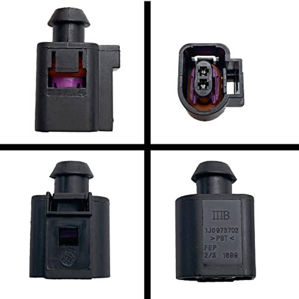 2-pin electrical connector with black housing and purple contact insert