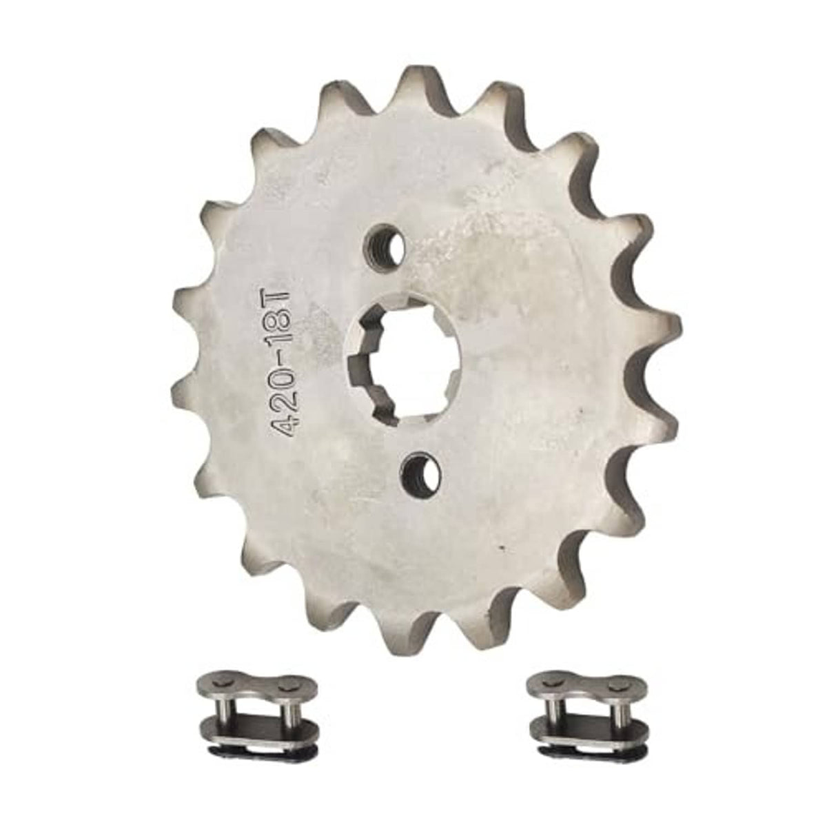 18T #420 chain front pinion sprocket with mounting holes and two link pins