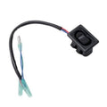 Black tilt-and-trim switch with rocker button and attached wire harness, compact housing