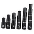 Black bicycle stem riser extender sleeves, cylindrical spacers with white ring accents