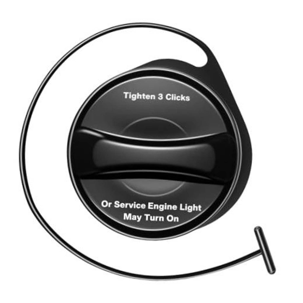 Black fuel tank cap with round grip and small side pull tab