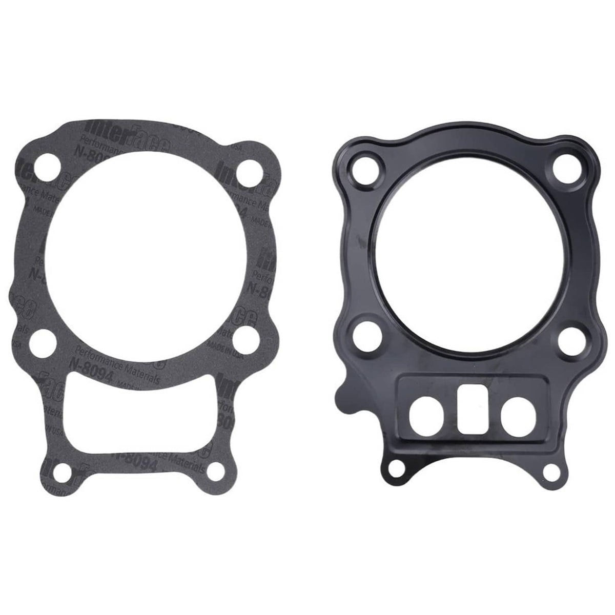 Pair of top end gaskets with bolt holes and sealing cutouts