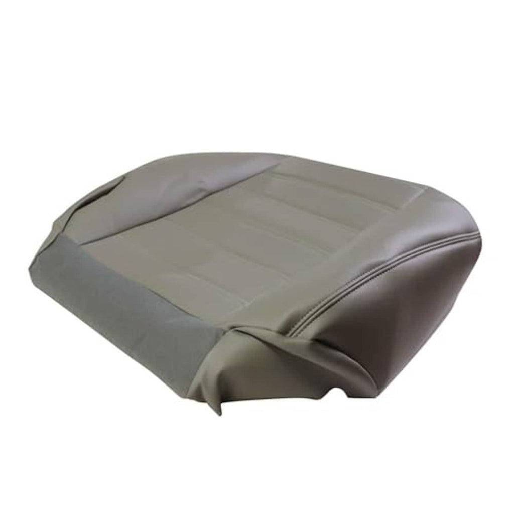 Gray synthetic leather seat cover cushion with diagonal seam lines and stitched piping edges