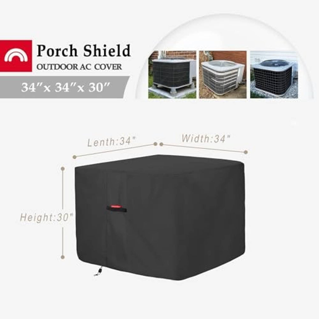 Square dark outdoor AC cover with top vent and front buckle closure
