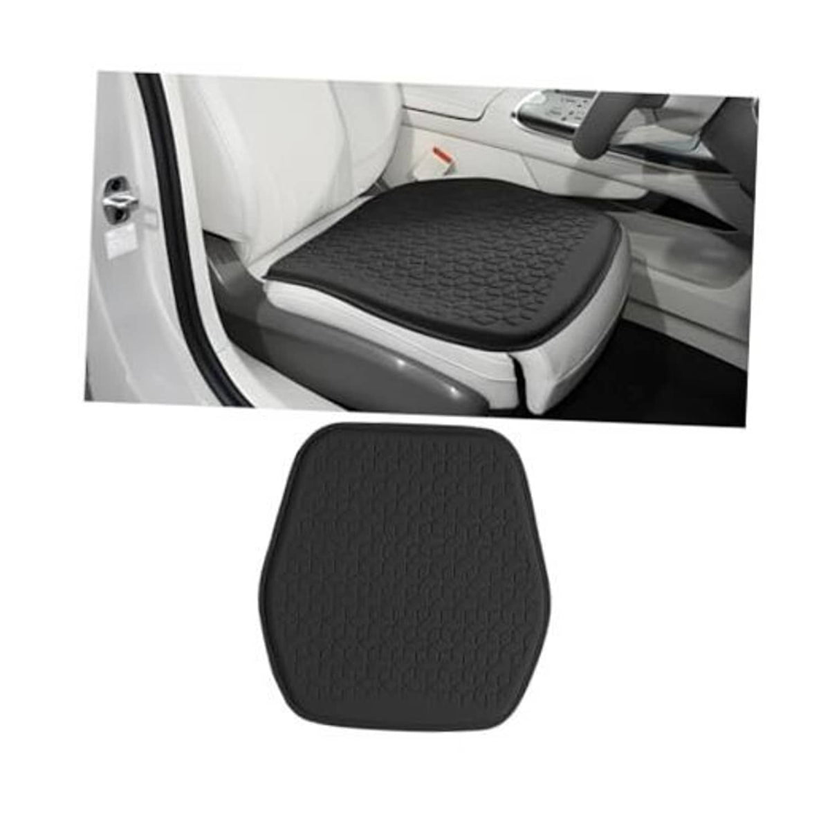 Black contoured car seat cushion with textured non-slip top
