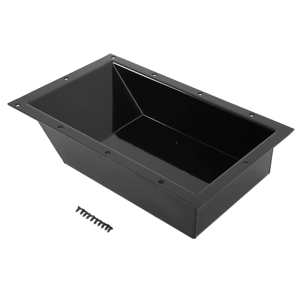 Recessed trolling motor foot pedal pan with open rectangular black interior