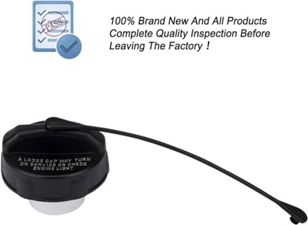 Fuel tank filler cap with attached tether strap and black cap top