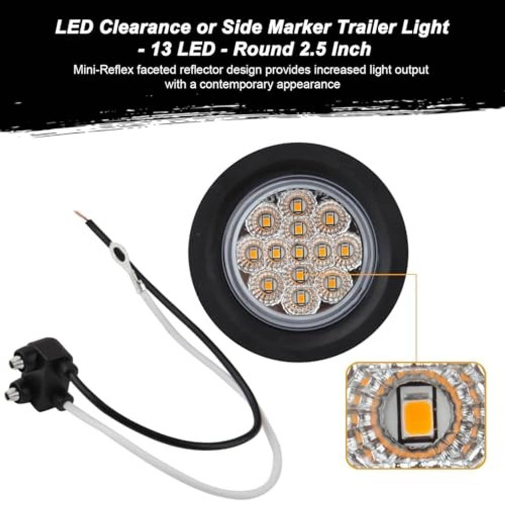 2.5-inch round LED clearance or side marker light with clear mini-reflex reflector and 13 LEDs