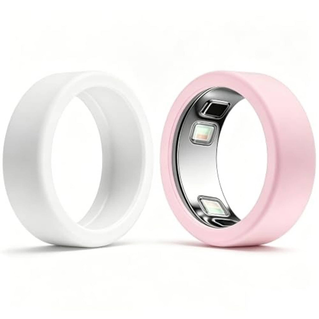 Two-piece silicone ring cases in white and blush pink, snug open band