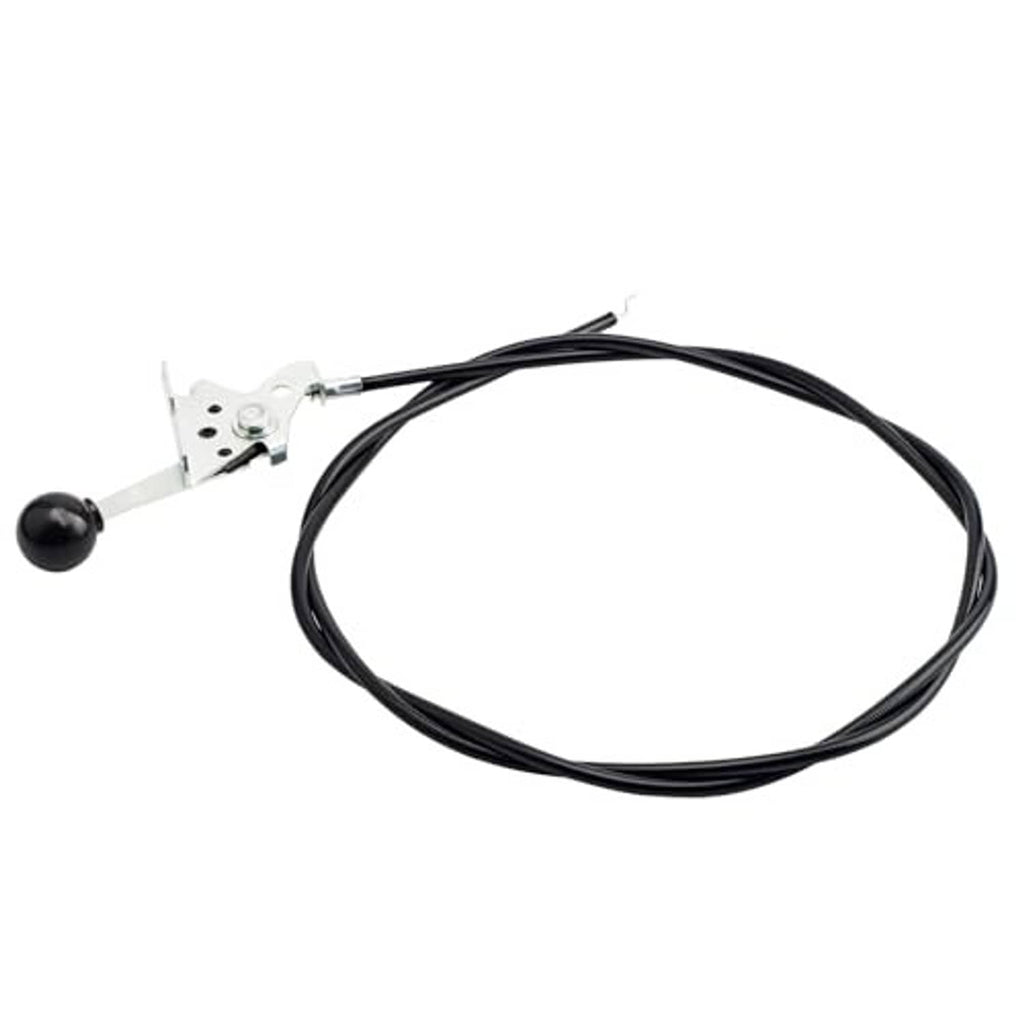 Lawn mower throttle control cable loop with black housing and white mounting bracket