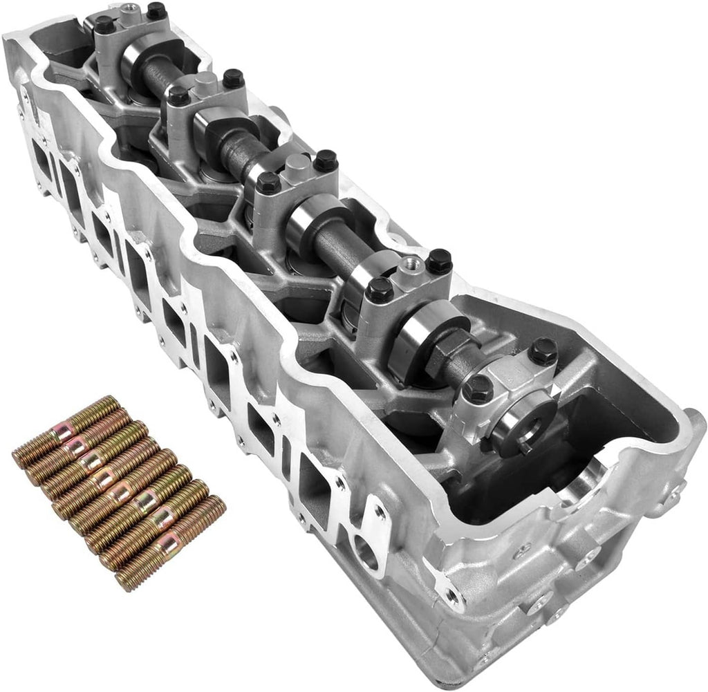 Cylinder head assembly angled with rocker components and threaded stud bundle