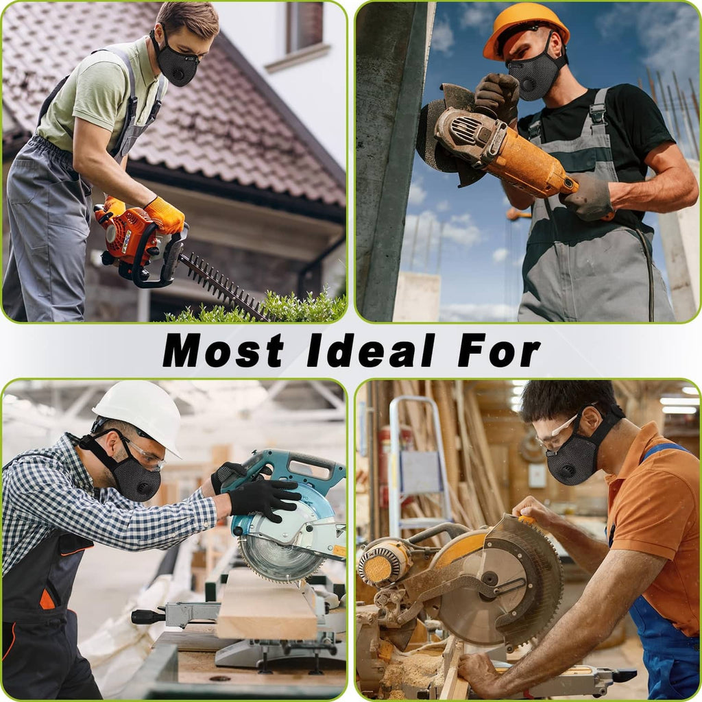 Dust mask worn by workers outdoors while using tools