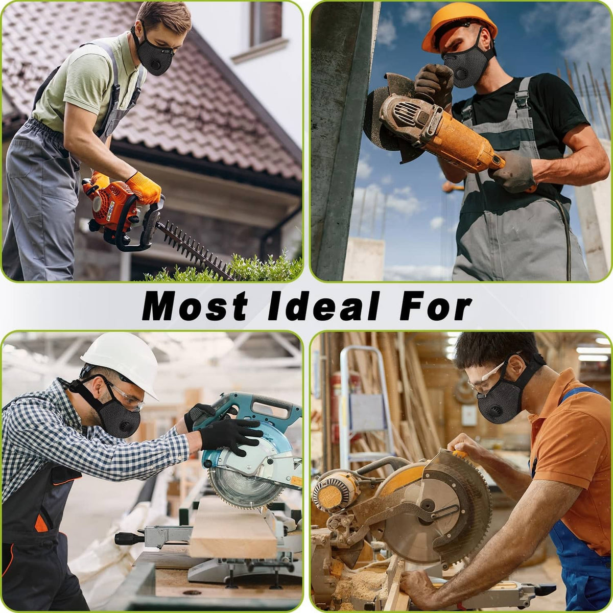 Dust mask worn by workers outdoors while using tools