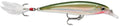 Olive green suspending jerkbait with white tail and two treble hooks
