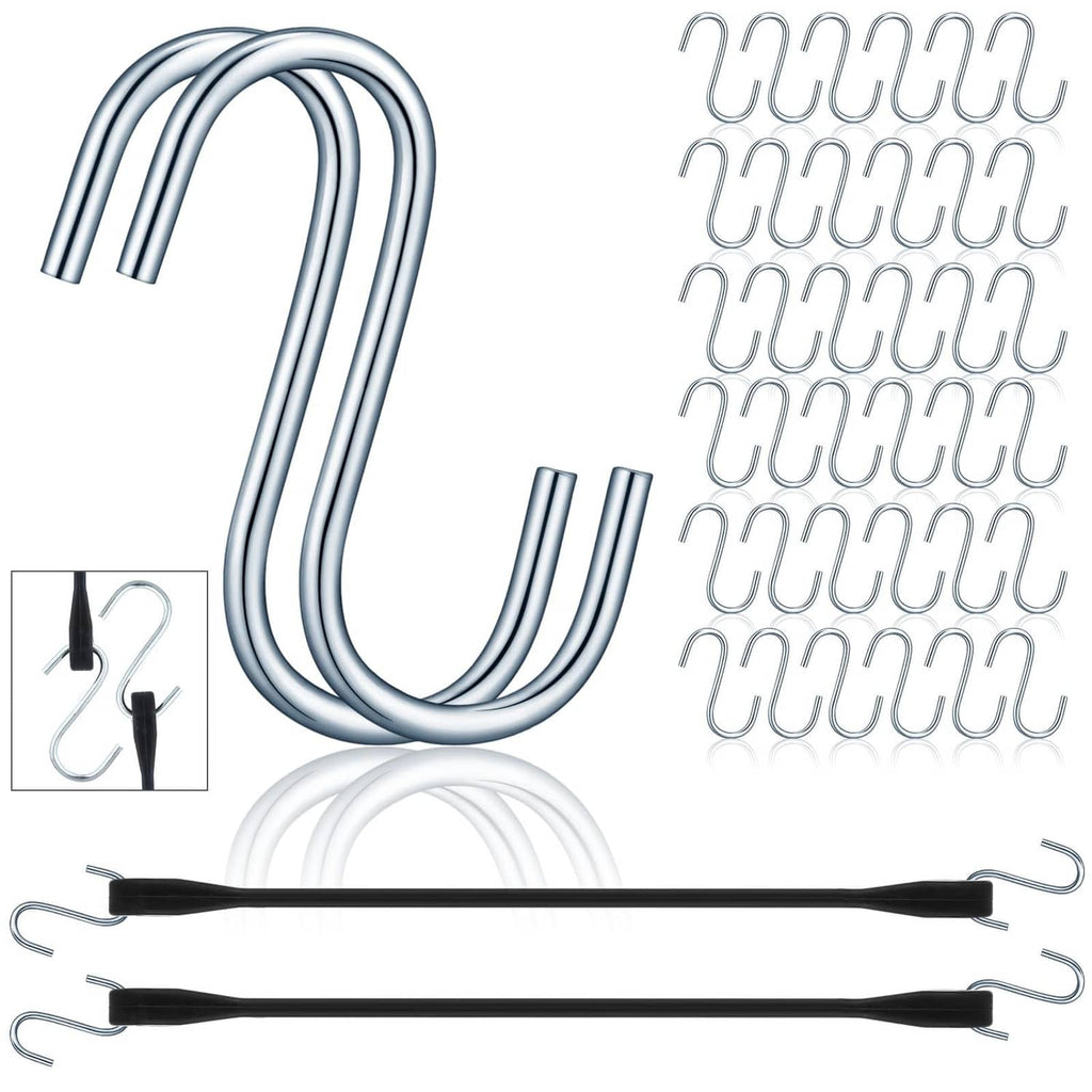 Light blue spring steel S hooks with bungee cord loops, bulk set